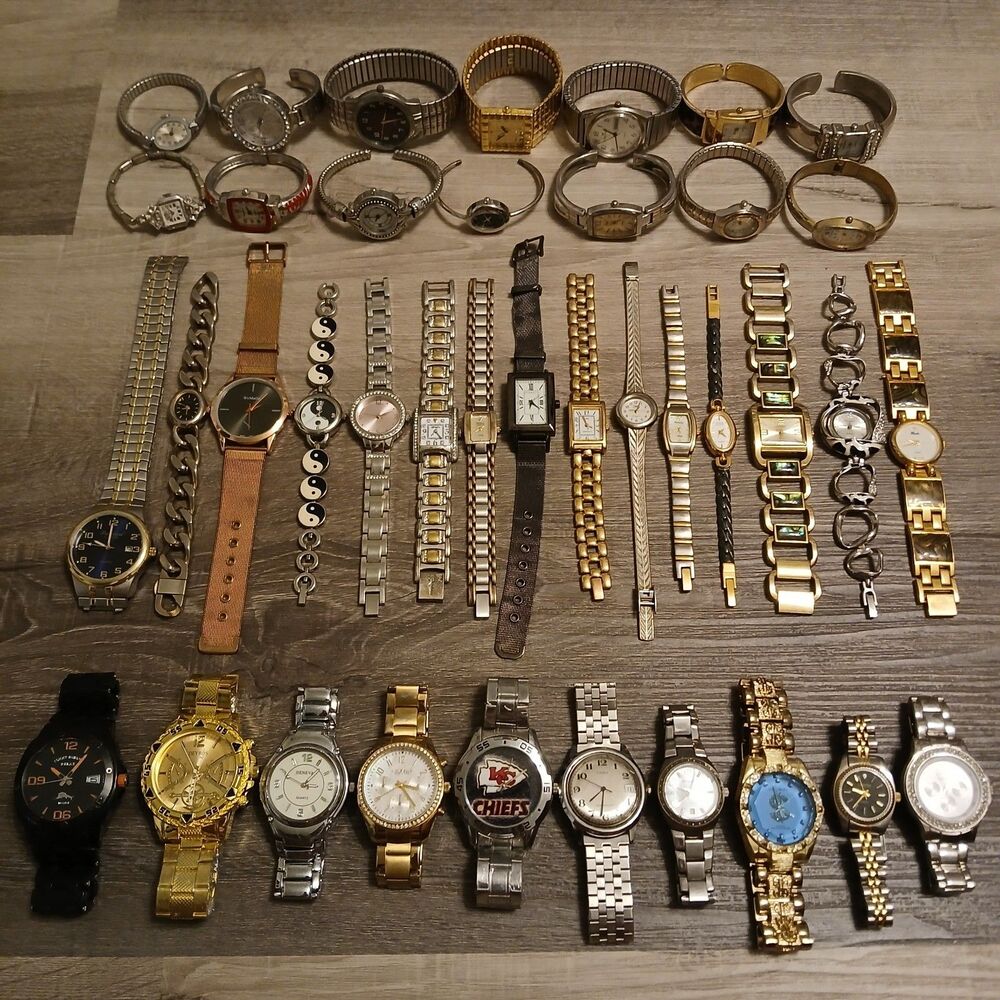 Lot 35+ Watches Parts/Repair ALL Metal Brighton Caravelle Waltham Fossil Timex